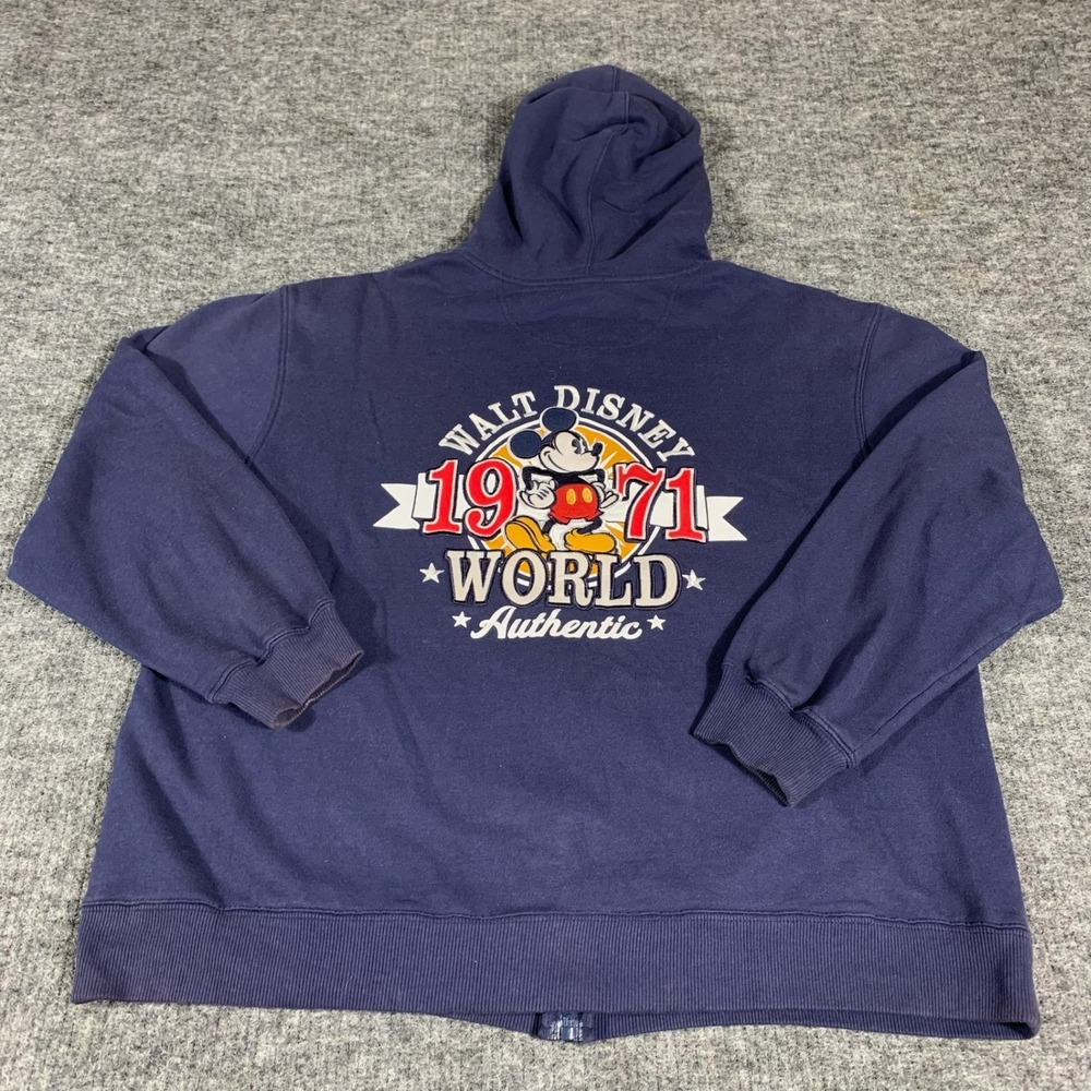 Disney Parks Hoodie Mens XL Blue Walt Disney World 1971 Mickey Mouse Zip Up